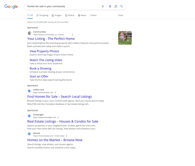 Property listing shown first in Google search results